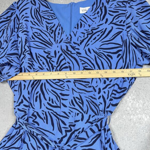 Eliza J Dress 20W Periwinkle Blue Animal Print Zebra Stripe Ruffle Sleeve Dress - Picture 7 of 13